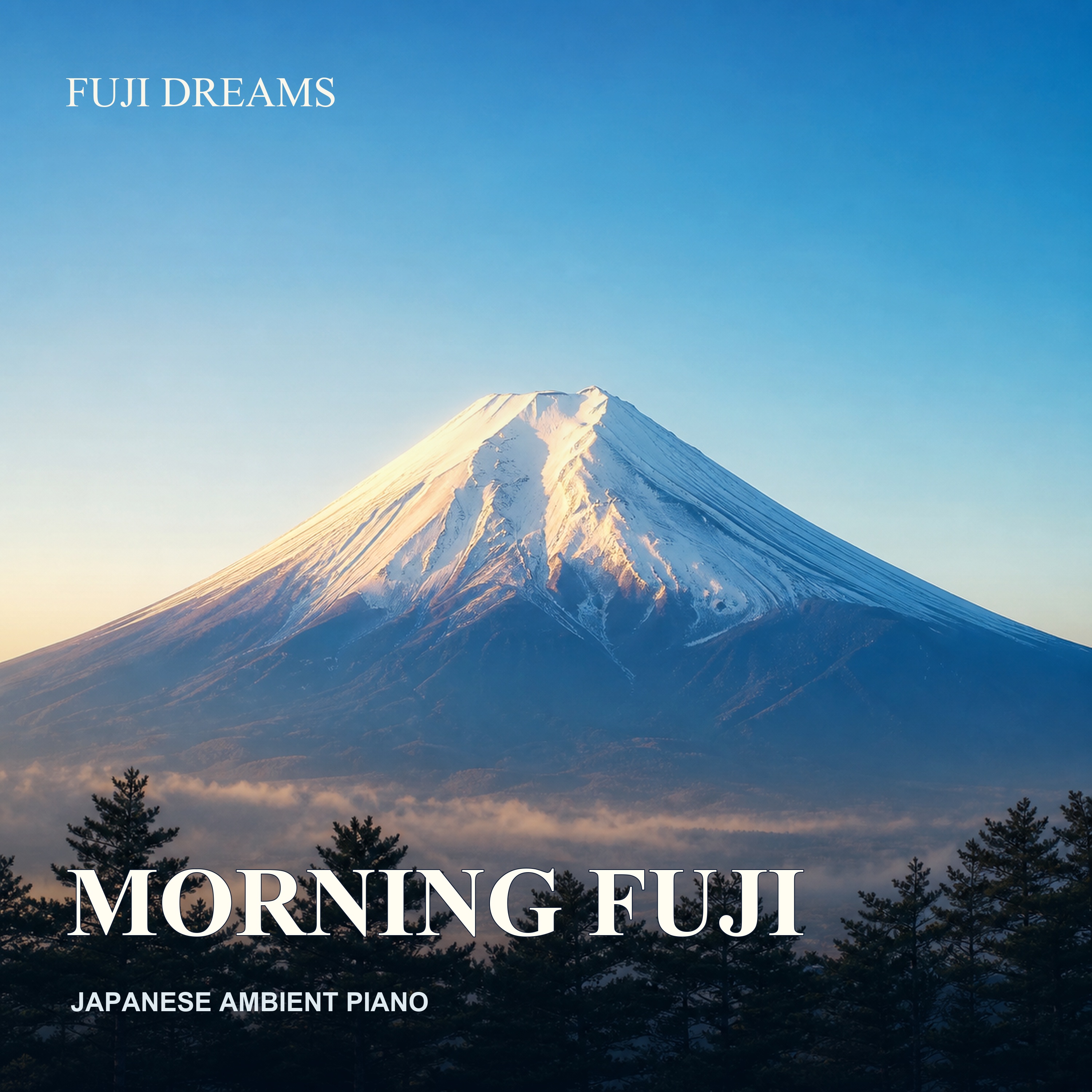 Fuji Dreams のBGMアルバム「Morning Fuji」ジャケット。朝焼けの富士山。